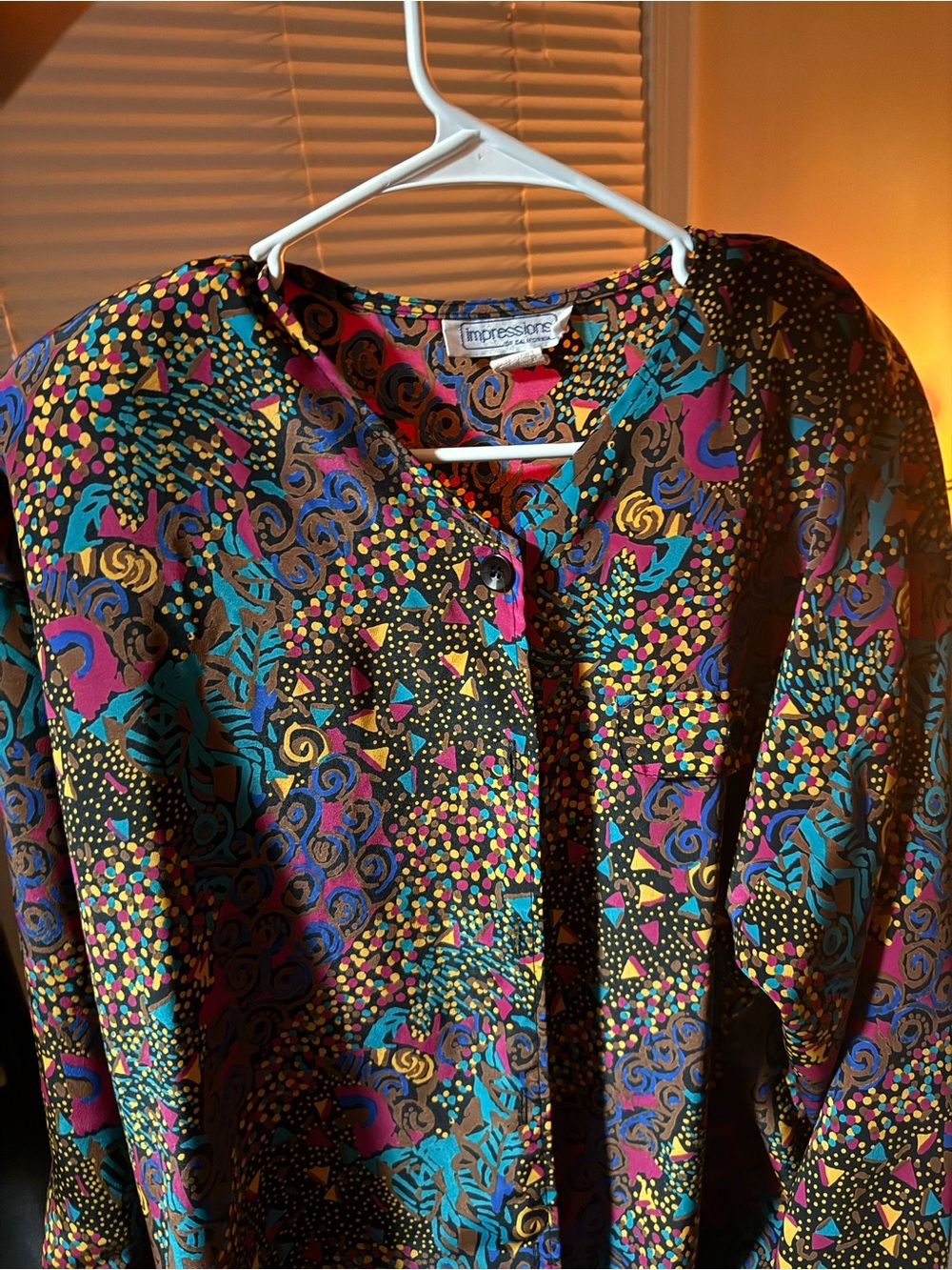 Impressions Multicolor Abstract Print Button-Front Blouse Size L